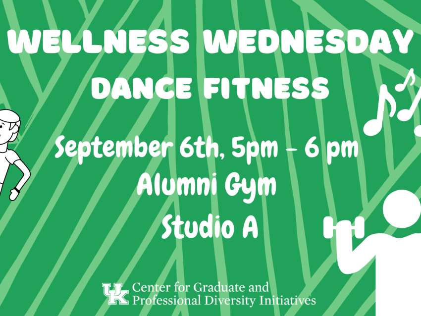 Wellness Wednesday Dance fitness. September 6th from 5pm to 6pm in the alumni gym