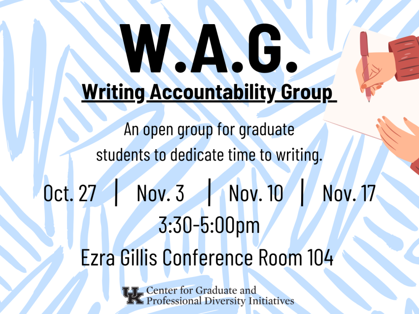 Writing accountability group. Oct. 27/Nov. 3/ Nov. 10/ Nov. 17. 3:30-5pm. Ezra Gillis Conference Room 14