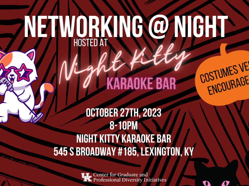 Networking @ Night hosted at Night Kitty Karaoke bar. October 27th, 2023. 8-10pm. Night Kitty Karaoke Bar. 545 S broadway #185, Lexington, ky.